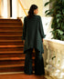 Solid Color Polyester Pant & Top Set with Pleated Detail 58601